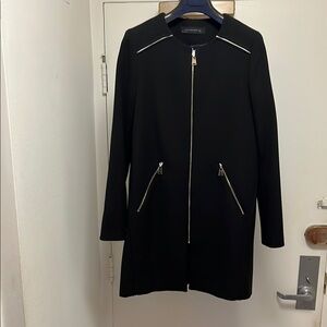 Zara Black Collarless Coat with Silver Zipper Details
